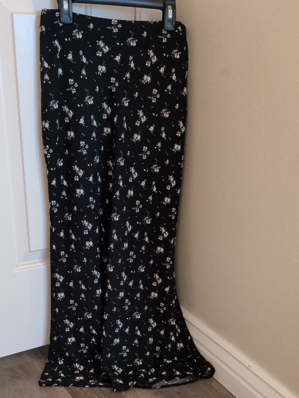 Hollister Black Maxi Skirt with White Floral Print